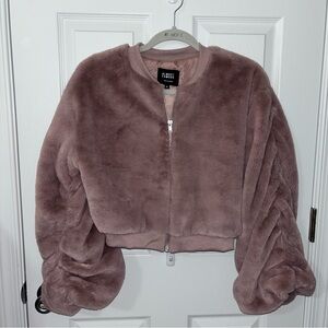 Plush Faux Fur Jacket in Mauve
